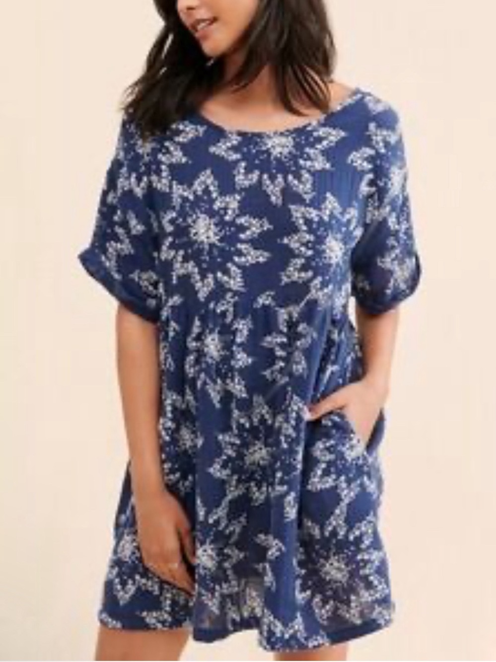 Free People Babydoll Dress Size M Floral Short Sleeve‎ Gauze Peasant Cottagecore